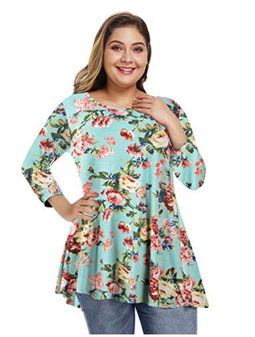 ZENNILO Women Casual Loose Fit Swing Flare Tunic Tops Basic Plus Size Flowy Shirt