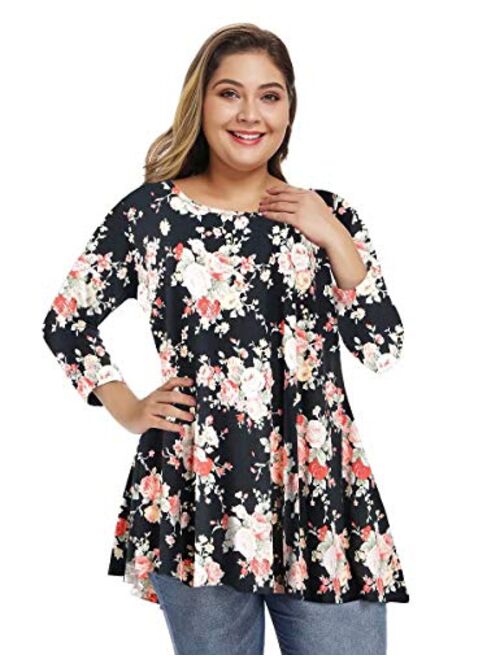 ZENNILO Women Casual Loose Fit Swing Flare Tunic Tops Basic Plus Size Flowy Shirt