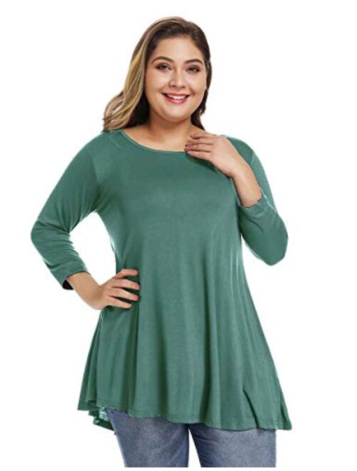 ZENNILO Women Casual Loose Fit Swing Flare Tunic Tops Basic Plus Size Flowy Shirt