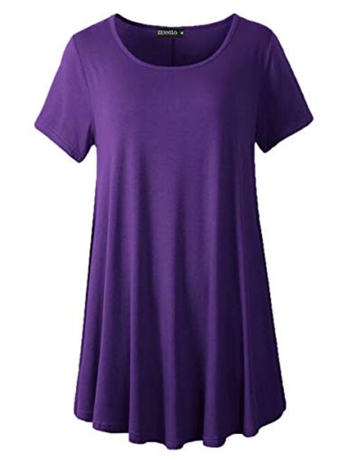 ZENNILO Women Casual Loose Fit Swing Flare Tunic Tops Basic Plus Size Flowy Shirt