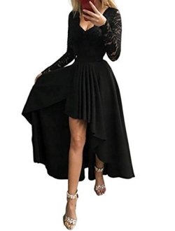 Bdcoco Women's Vintage Lace Long Sleeve High Low Cocktail Party Dress