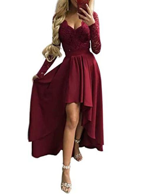 Bdcoco Women's Vintage Lace Long Sleeve High Low Cocktail Party Dress