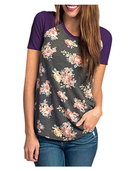 CEASIKERY Women's Blouse Short Sleeve Floral Print T-Shirt Comfy Casual Tops for Women 010