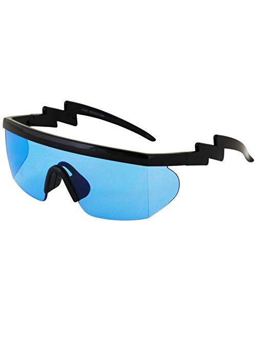 Semi Rimless Goggle Style Retro Rainbow Mirrored Lens ZigZag Sunglasses