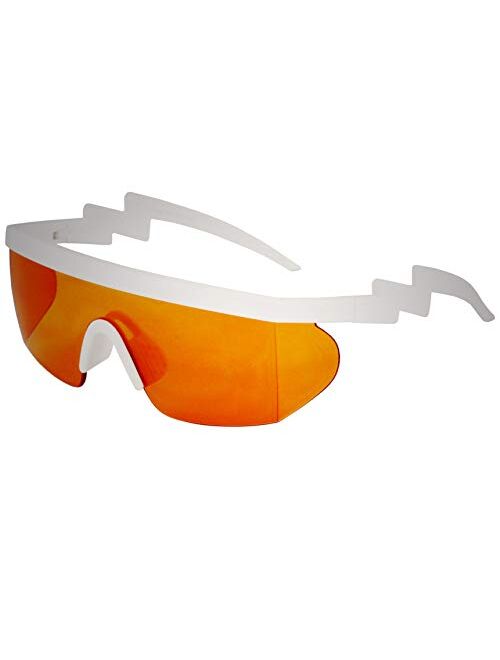 Semi Rimless Goggle Style Retro Rainbow Mirrored Lens ZigZag Sunglasses