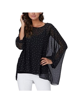 Qunsia Women's Chiffon Caftan Poncho Tunic Top Cover up Batwing Blouse