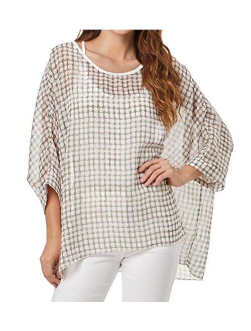 Qunsia Women's Chiffon Caftan Poncho Tunic Top Cover up Batwing Blouse