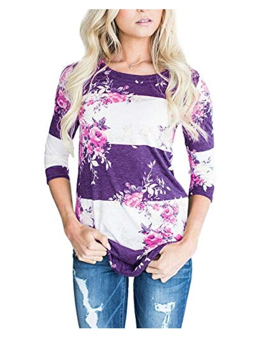 CEASIKERY Women's Blouse 3/4 Sleeve Floral Print T-Shirt Comfy Casual Tops for Women XPI