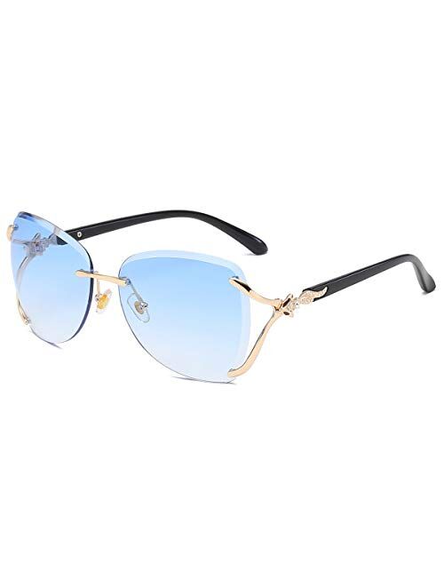 VOLCHIEN Women Shades Rimless Sunglasses Bling Frame Round Lens Sunglass Metal Frame Sunglasses for Women Men VC1012