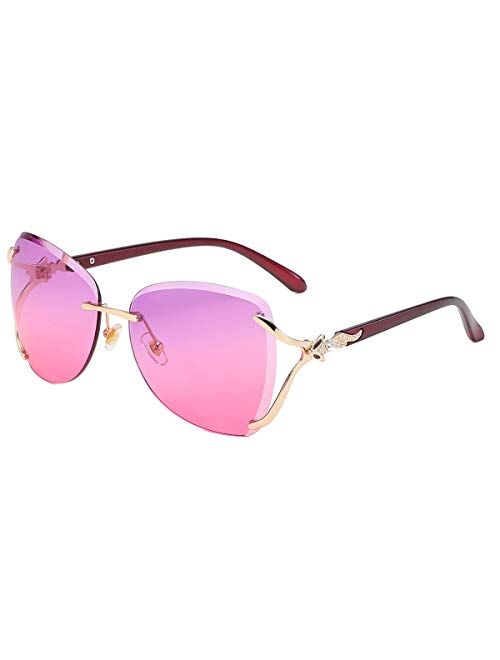 VOLCHIEN Women Shades Rimless Sunglasses Bling Frame Round Lens Sunglass Metal Frame Sunglasses for Women Men VC1012