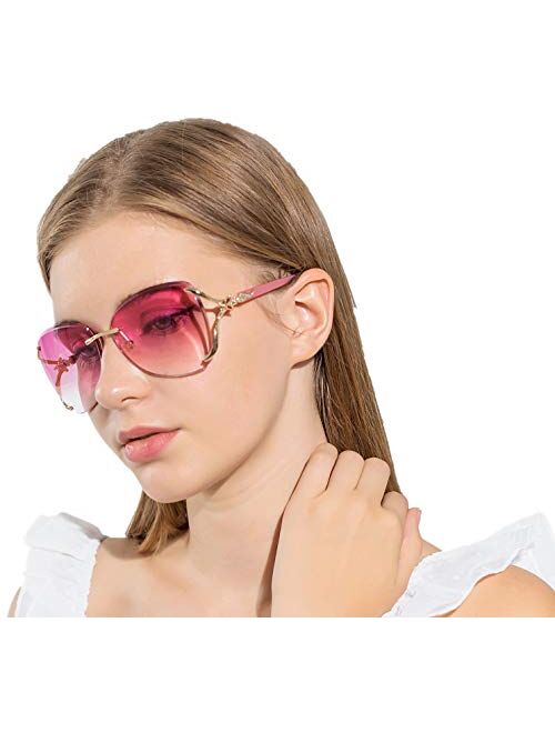 VOLCHIEN Women Shades Rimless Sunglasses Bling Frame Round Lens Sunglass Metal Frame Sunglasses for Women Men VC1012