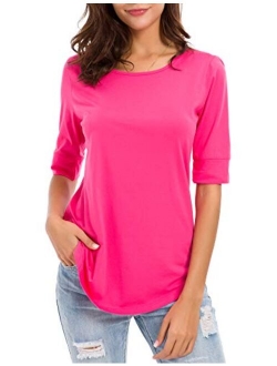 LUSMAY Womens Cotton Tops Casual Fitted T Shirt Half Sleeve Tee