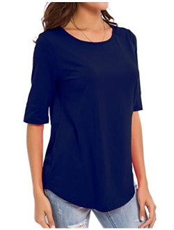 LUSMAY Womens Cotton Tops Casual Fitted T Shirt Half Sleeve Tee