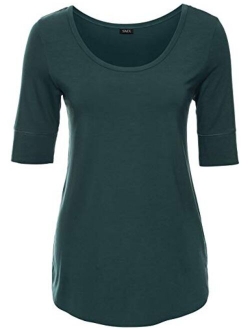 LUSMAY Womens Cotton Tops Casual Fitted T Shirt Half Sleeve Tee