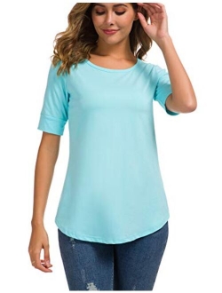 LUSMAY Womens Cotton Tops Casual Fitted T Shirt Half Sleeve Tee