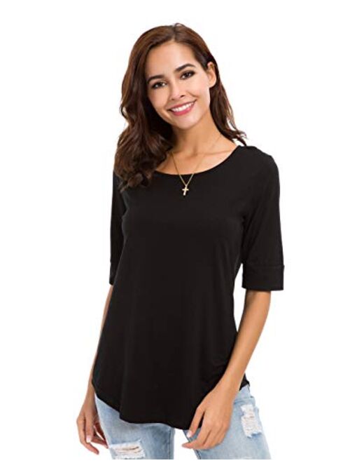 LUSMAY Womens Cotton Tops Casual Fitted T Shirt Half Sleeve Tee