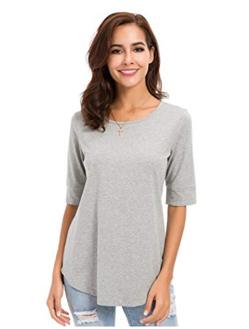 LUSMAY Womens Cotton Tops Casual Fitted T Shirt Half Sleeve Tee