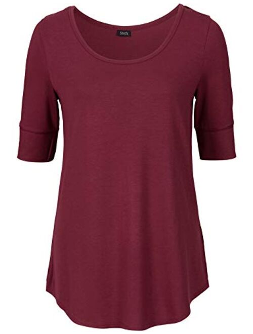 LUSMAY Womens Cotton Tops Casual Fitted T Shirt Half Sleeve Tee