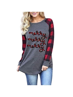 Geicyjiecy Womens Casual Plaid Long Sleeve Letter Print Mama Bear Print Shirt Tops Blouse T-Shirts