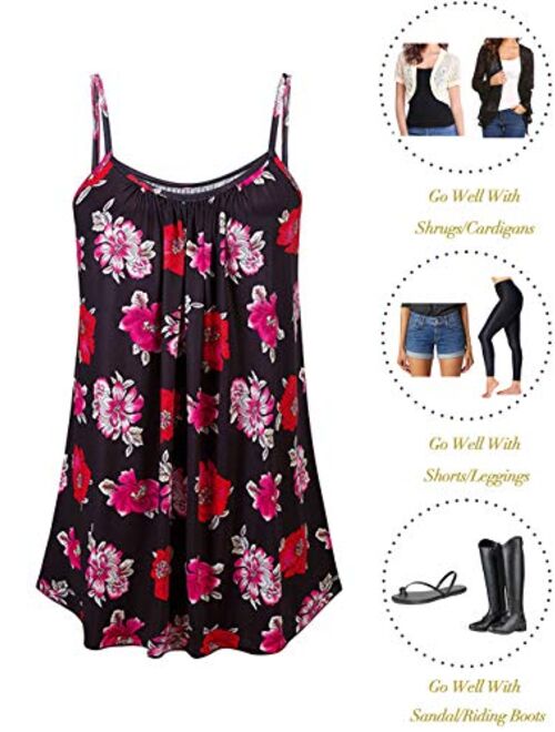 Kaei&Shi Print Long Vest,Flowy Tank Top for Women,Loose Cami,Pleated Dressy Swing Spaghetti Strap Camisole