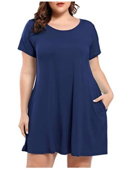 BELAROI Women's Short Sleeve Swing Dresses Summer Casual Pockets T Shirt Dress