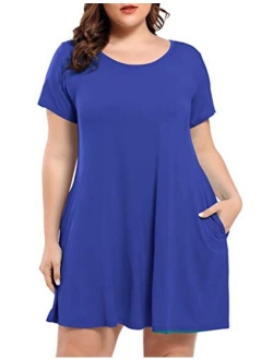 BELAROI Women's Short Sleeve Swing Dresses Summer Casual Pockets T Shirt Dress