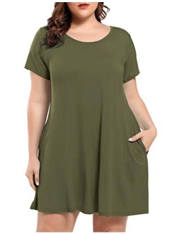 BELAROI Women's Short Sleeve Swing Dresses Summer Casual Pockets T Shirt Dress