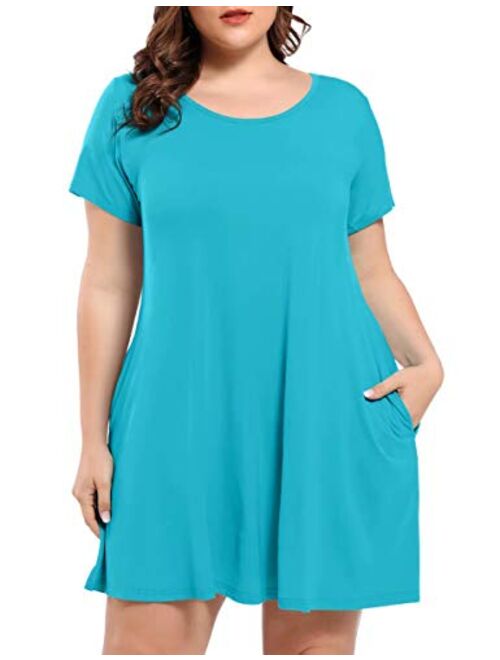 BELAROI Women's Short Sleeve Swing Dresses Summer Casual Pockets T Shirt Dress