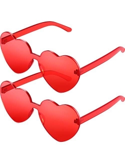 2 Pieces Heart Shape Rimless Sunglasses Transparent Candy Color Frameless Glasses Love Eyewear