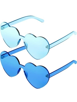 2 Pieces Heart Shape Rimless Sunglasses Transparent Candy Color Frameless Glasses Love Eyewear