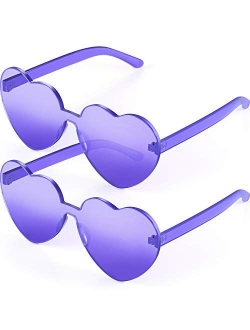 2 Pieces Heart Shape Rimless Sunglasses Transparent Candy Color Frameless Glasses Love Eyewear