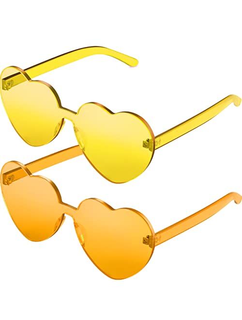 2 Pieces Heart Shape Rimless Sunglasses Transparent Candy Color Frameless Glasses Love Eyewear