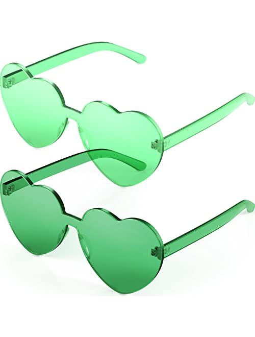 2 Pieces Heart Shape Rimless Sunglasses Transparent Candy Color Frameless Glasses Love Eyewear