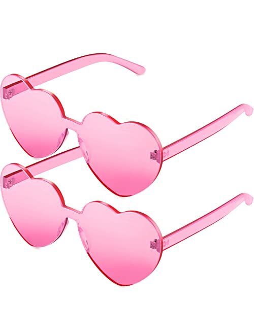 2 Pieces Heart Shape Rimless Sunglasses Transparent Candy Color Frameless Glasses Love Eyewear