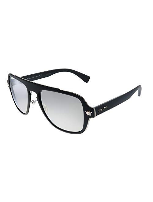 Versace Medusa Charm VE 2199 100281 Black Plastic Aviator Sunglasses Grey Polarized Lens