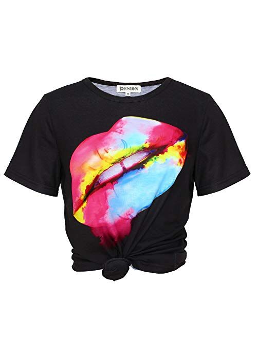 PESION Womens Graphic Tees Short Sleeve Cotton Eye Print Neon Shirt