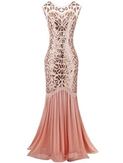 FAIRY COUPLE 1920s Floor-Length V-Back Sequined Embellished Prom Evening Dress D20S004