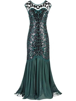 FAIRY COUPLE 1920s Floor-Length V-Back Sequined Embellished Prom Evening Dress D20S004