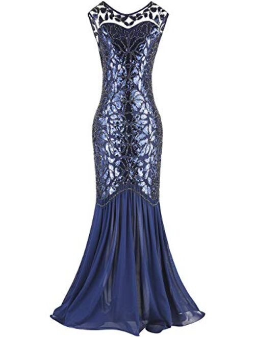 FAIRY COUPLE 1920s Floor-Length V-Back Sequined Embellished Prom Evening Dress D20S004