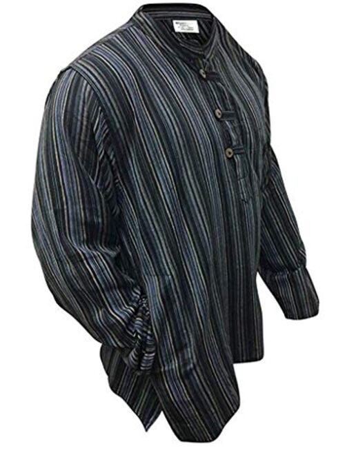 SHOPOHOLIC FASHION Mens Striped Grandad Shirt