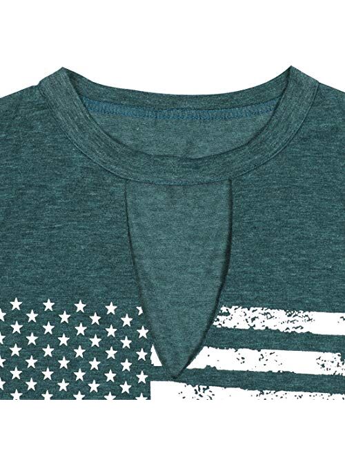 Women's Patriotic Shirt USA Flag Letters Print Sleeveless T-Shirt Hollow Out V-Neck Tank Tops 4th of July Tee Tops