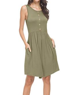 levaca Women's Summer Sleeveless Casual Loose Swing T-Shirt Dress with Pockets