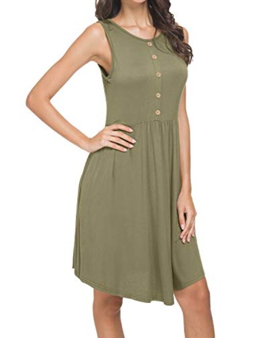 levaca Women's Summer Sleeveless Casual Loose Swing T-Shirt Dress with Pockets