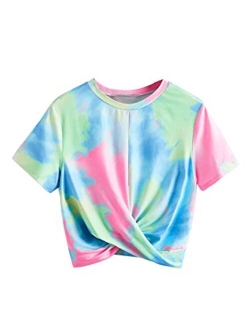 Women's Casual Twist Front Short Sleeve Crop Top T-Shirt