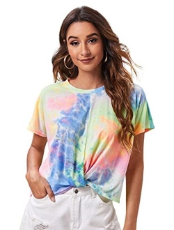 Women's Casual Twist Front Short Sleeve Crop Top T-Shirt