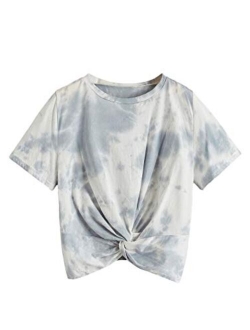 Women's Casual Twist Front Short Sleeve Crop Top T-Shirt