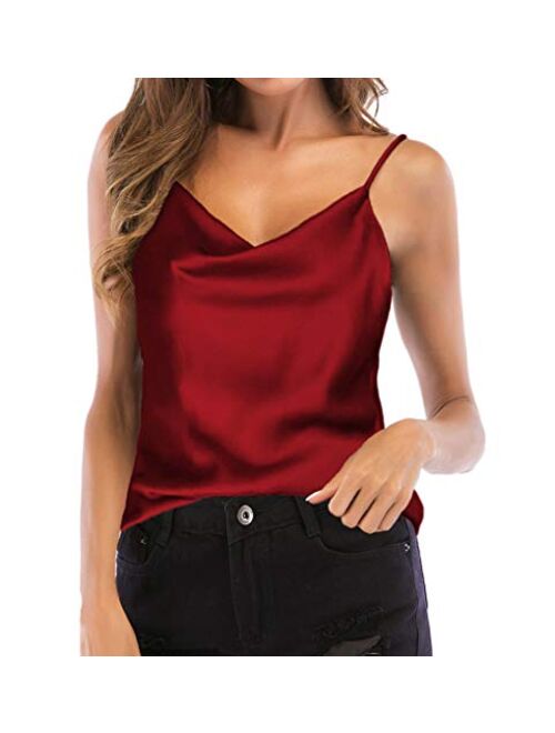 TOUTOUAI Women's Cowl Neck Camis Satin Tank Top Camisoles Blouses