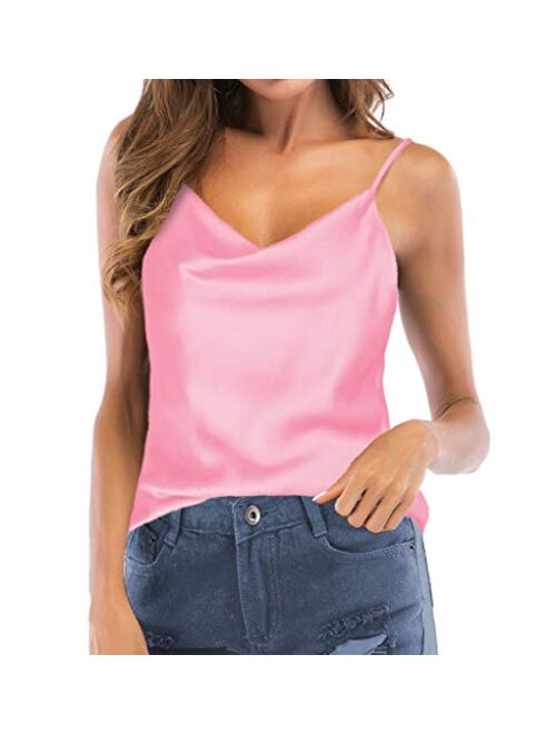 TOUTOUAI Women's Cowl Neck Camis Satin Tank Top Camisoles Blouses