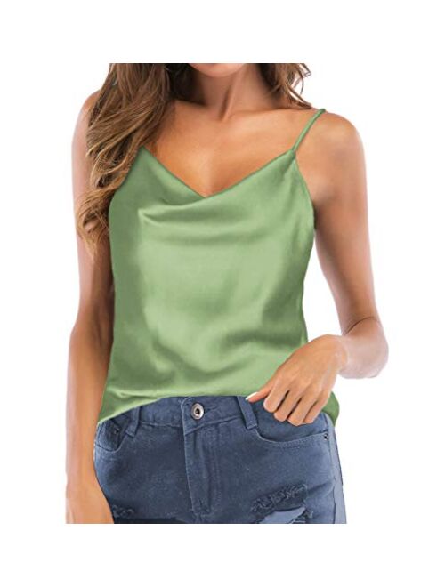 TOUTOUAI Women's Cowl Neck Camis Satin Tank Top Camisoles Blouses