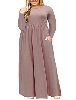 Nemidor Women Long Sleeve Loose Plain Casual Plus Size Long Maxi Dress with Pockets